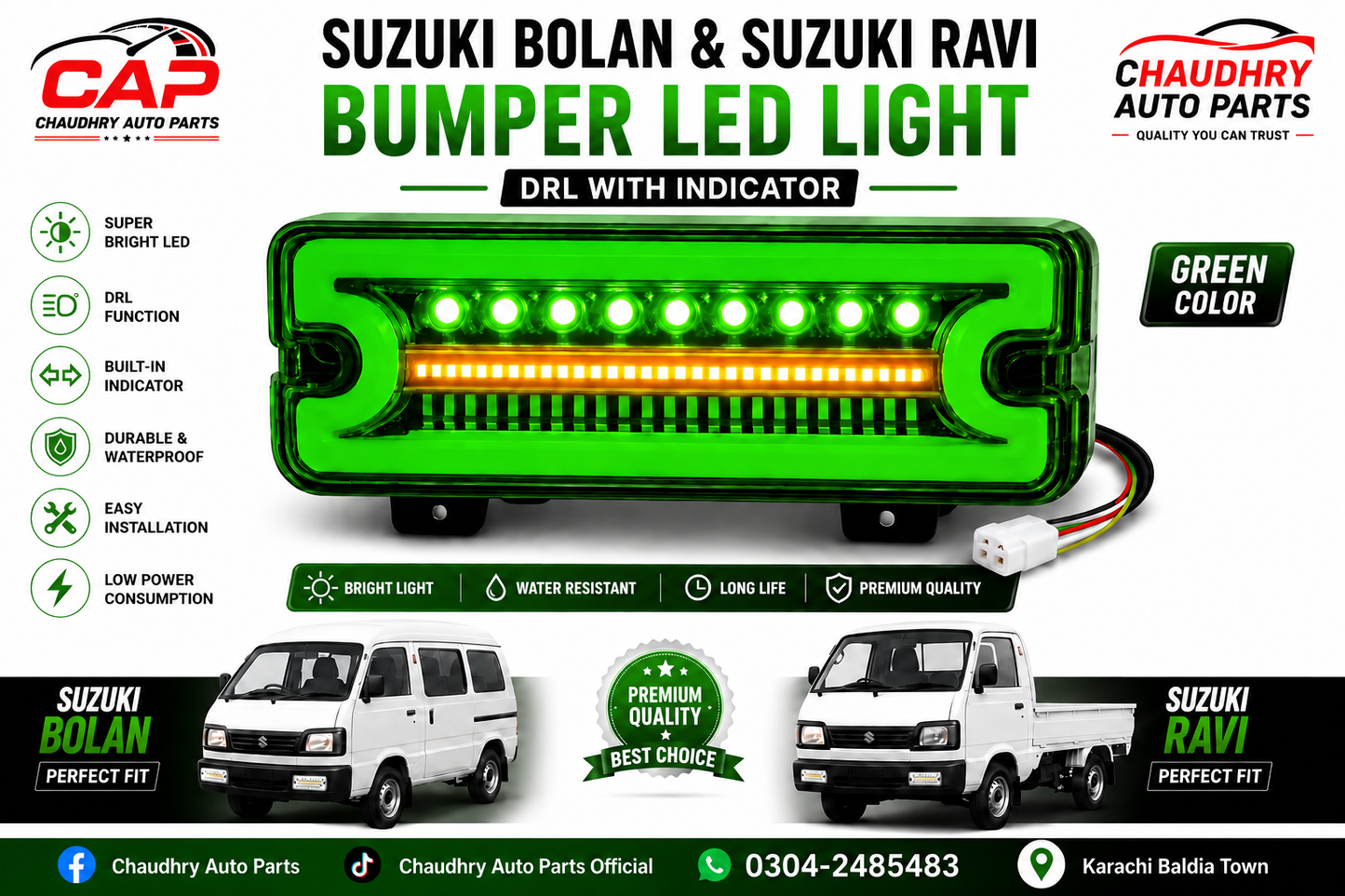 Suzuki Bolan & Suzuki Ravi Green LED Bumper DRL Light with Built-in Indicator | Premium Quality