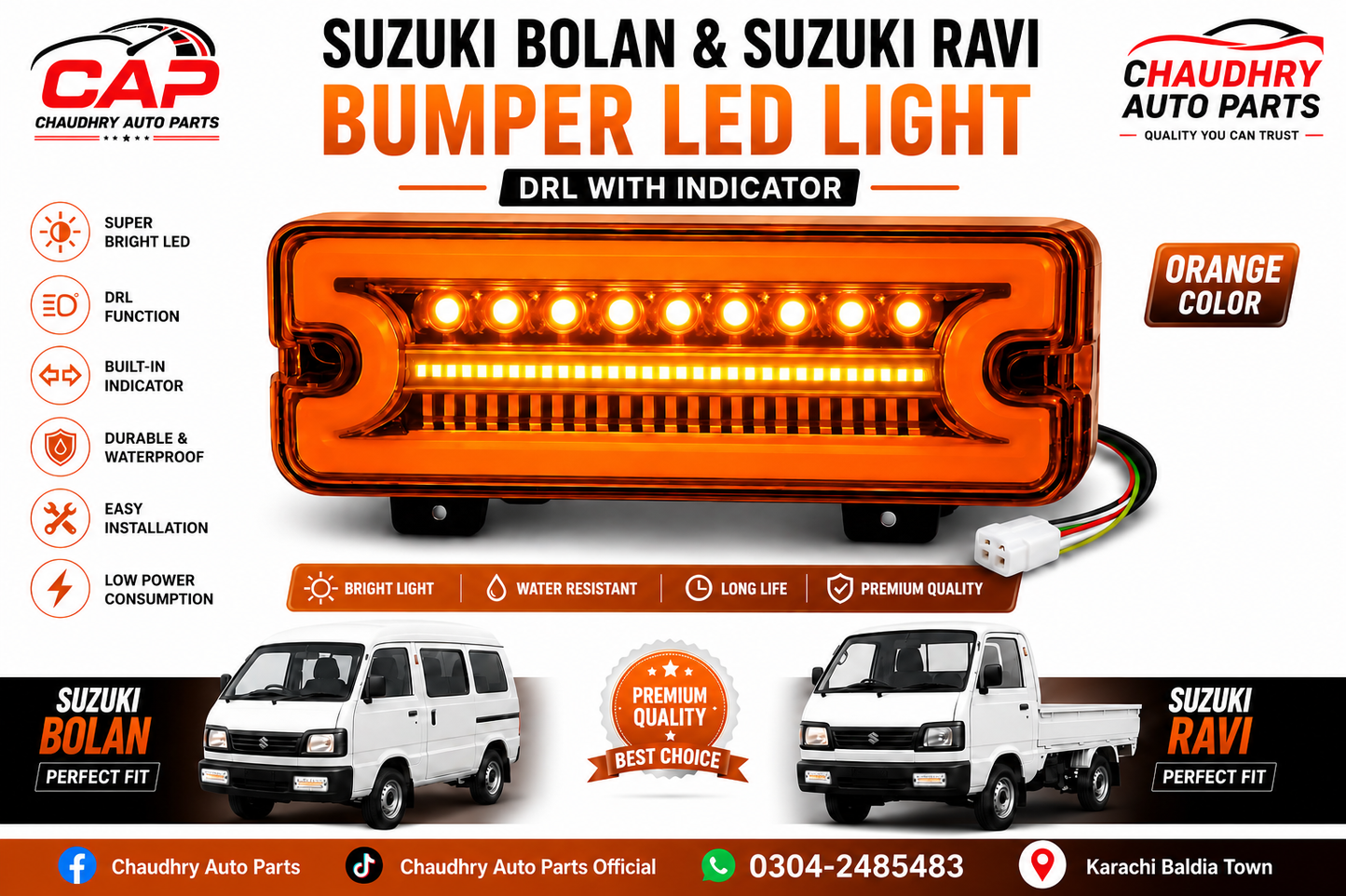 Suzuki Bolan & Suzuki Ravi ORANG  LED Bumper DRL Light with Built-in Indicator | Premium Quality
