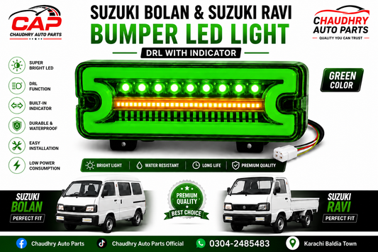 Suzuki Bolan & Suzuki Ravi Green LED Bumper DRL Light with Built-in Indicator | Premium Quality