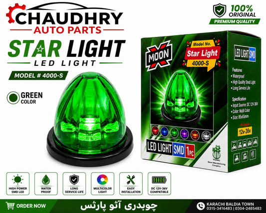 MOON Star Light SMD LED 4000-S Green | 12V–36V Decorative Roof Light for Cars, Trucks & Suzuki Bolan