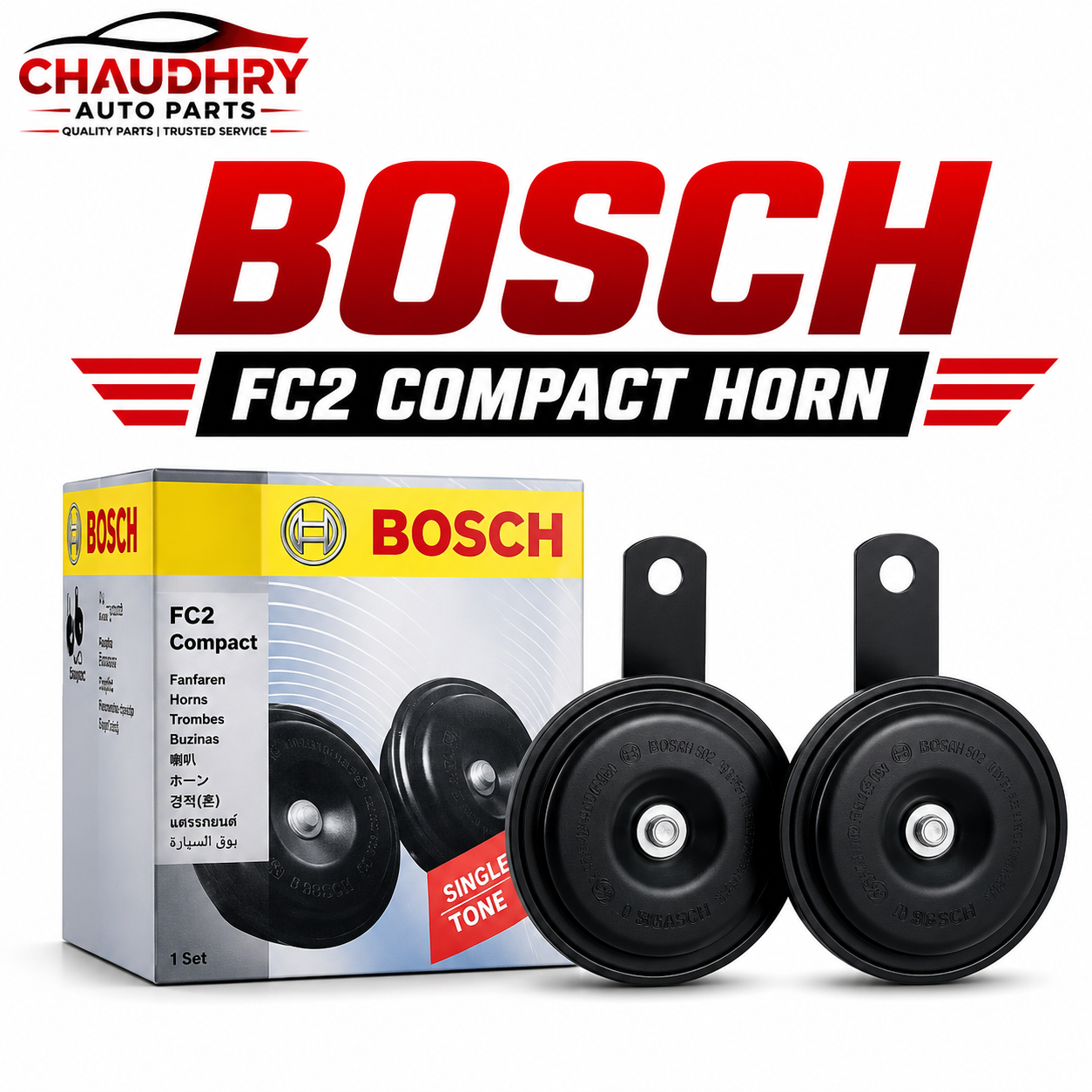 Bosch FC2 Compact Horn Set – Made in Turkey | 12V Car & Bike Horn | Premium Sound