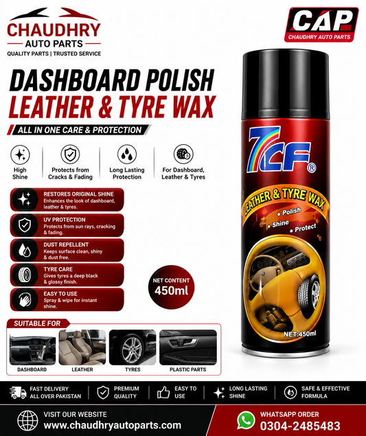7CF Dashboard Polish Leather & Tyre Wax Spray 450ml | Interior Shine & Tyre Protector | Car Care | CAP