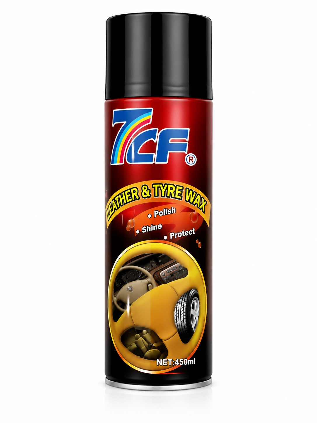 7CF Dashboard Polish Leather & Tyre Wax Spray 450ml | Interior Shine & Tyre Protector | Car Care | CAP